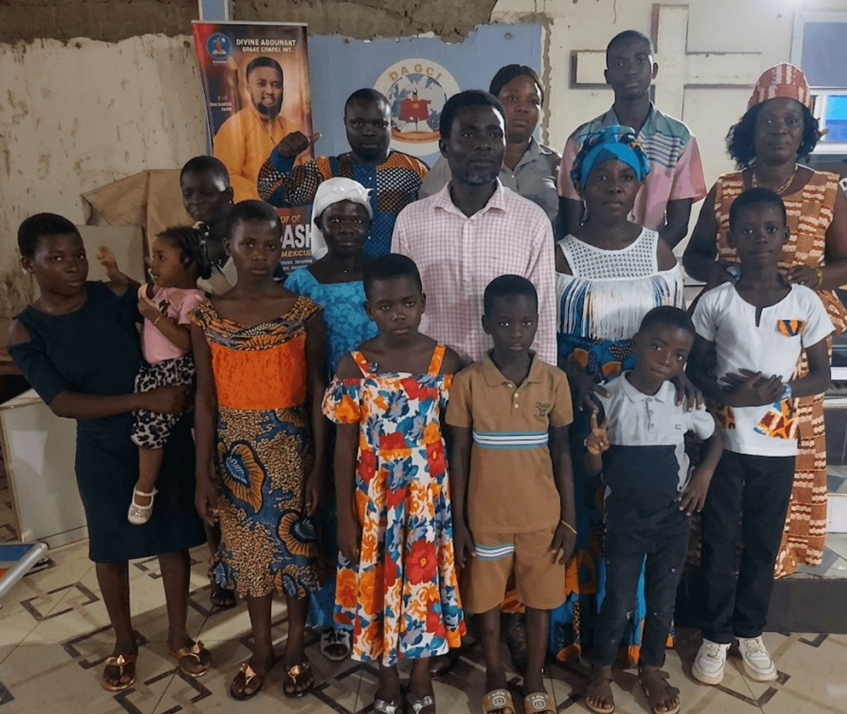 Members of the DAG Foundation household — children, women and men — gathered together inside the chapel in Accra.