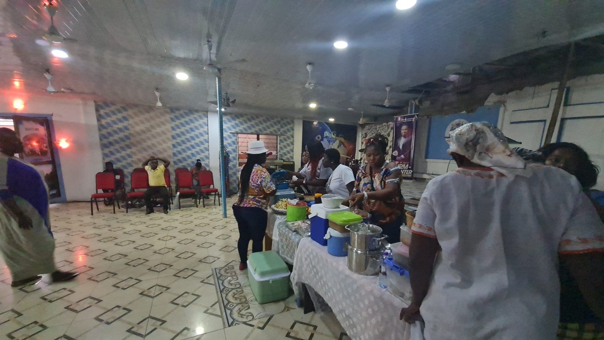 Meal preparation inside the chapel at DAG Foundation.